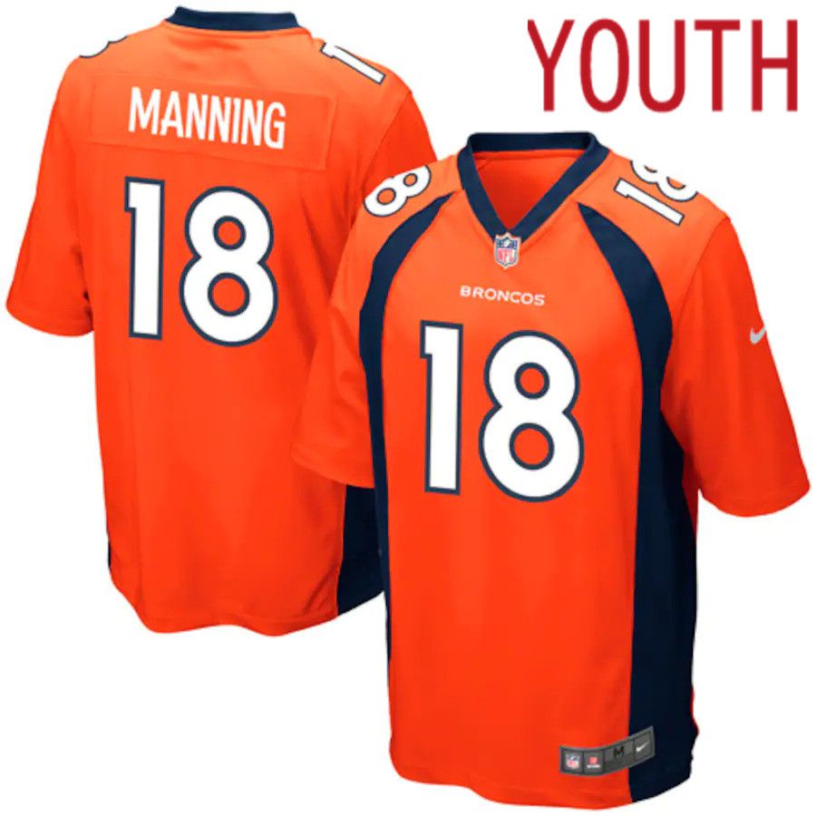 Youth Denver Broncos #18 Peyton Manning Nike Orange Team Color Game NFL Jersey->customized nfl jersey->Custom Jersey